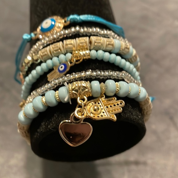 6 pc Yoga Evil Eye Mix Matched Beautiful Bracelet Boho Chic Hippie Retro Vibe! - Picture 4 of 7